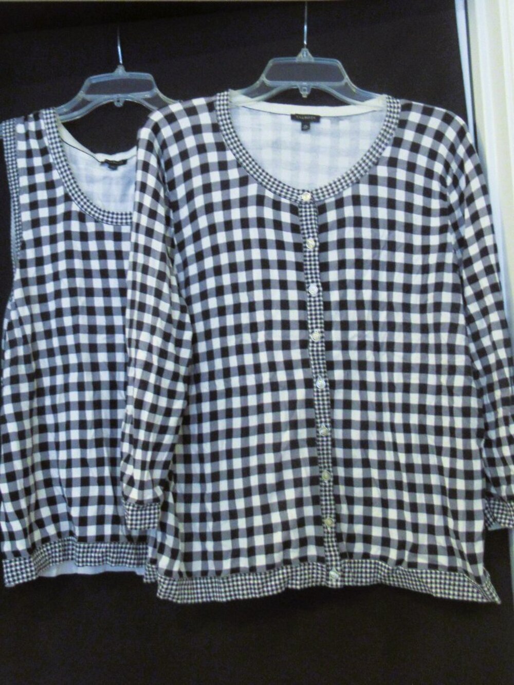 Talbots black and white gingham twin set, sz. XL cardigan sweater, tank